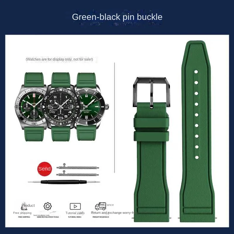 thumbnail image 1 of Correa de reloj de caucho fluorado de liberación rápida de 20 mm, 22 mm y 21 mm para relojes de buceo de cada marca, correa para Breitling, IWC y Seiko, 1 of 5
