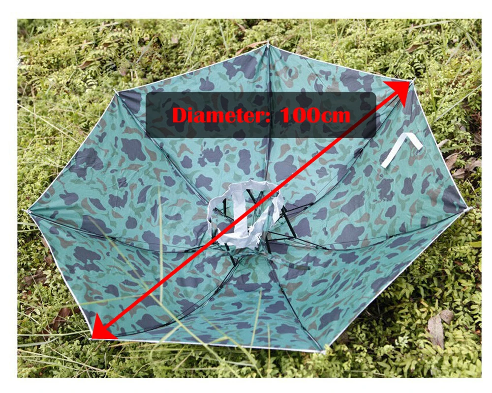 1 Piece Camouflage Three Folding Large Fishing Cap Shading Sun-proof Fish Umbrella Hat Outdoor Sports Wear Open Diameter 100cm sun hats,fisherman hat,umbrella hat,fishing hats