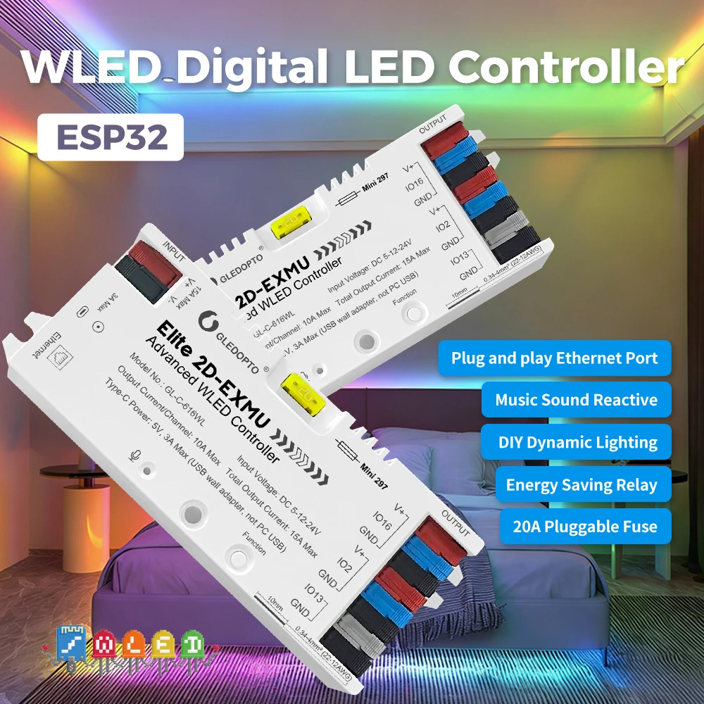 GLEDOPTO Elite 2D-EXMU WLED Controller ESP32 Music Reactive Ethernet ...