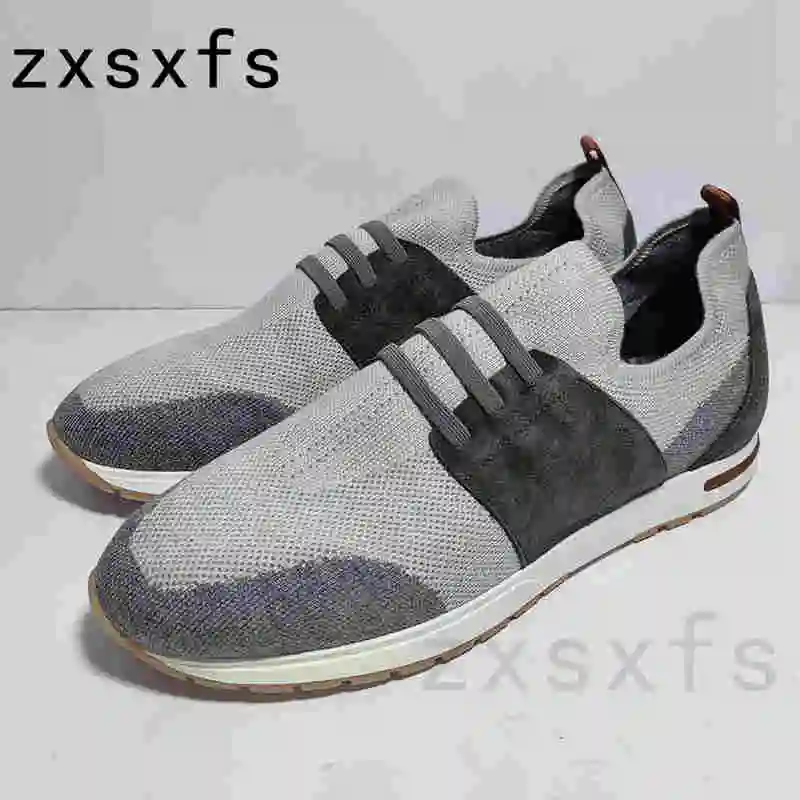 

New High Quality Knitted Flat Sneakers Men Lace Up Male Loafers Breathable Mules Casual Flat Shoes Summer Walk Men Shoes 2022