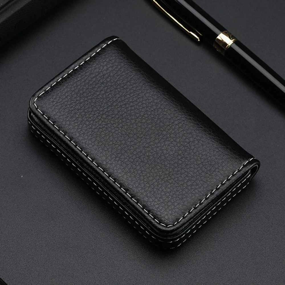 Sized Stitched PU Leather Credit Card Holder Visiting Business Card Case Wallet with Magnetic Shut for Men & Women