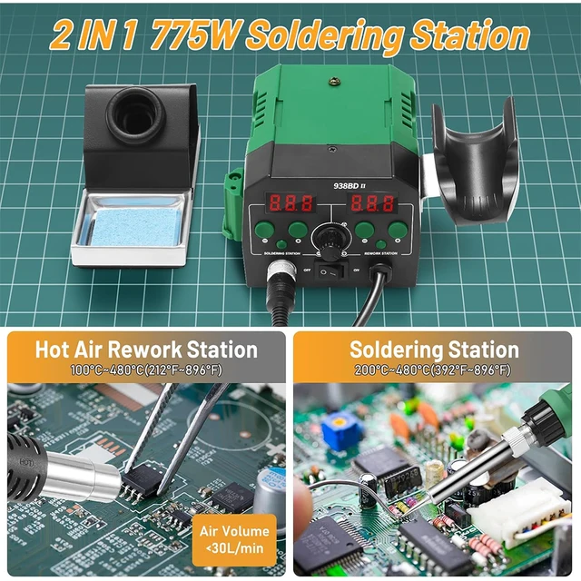 YIHUA 938BD-II 740W Soldering Station with Hot Air Rework Gun + LED Lamp 6