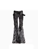 Women Black Goth Baggy Y2k Flare Ripped Jeans Oversize Denim Trousers Vintage Japanese 2000s Style Emo Jean Pants Trashy Clothes 2