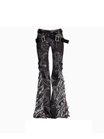 Women Black Goth Baggy Y2k Flare Ripped Jeans Oversize Denim Trousers Vintage Japanese 2000s Style Emo Jean Pants Trashy Clothes 2