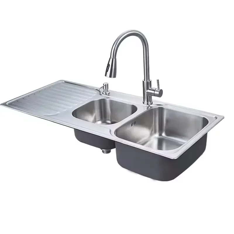 OSONOE Stainless Steel 304 Double Basin Kitchen Sink With Drain Plate