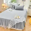 1PCS Pink Elegant Princess Bed Skirt Non-slip Mattress Cover Ruffled Lace Solid Color Bedsheet Protector Bedspread No Pillowcase 6