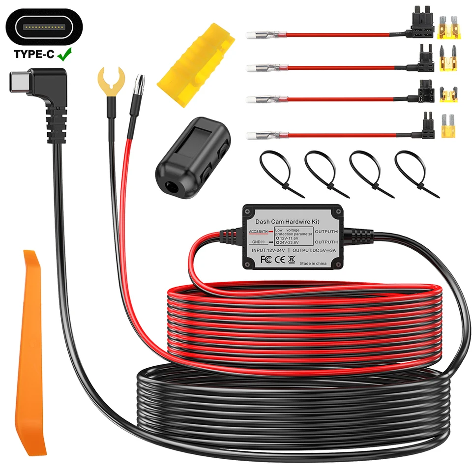 Convertisseur 12V à 5V Pour Voiture - Câble Dur Avec Fusible - Pour Dash Cam, GPS, Détecteur De Radar