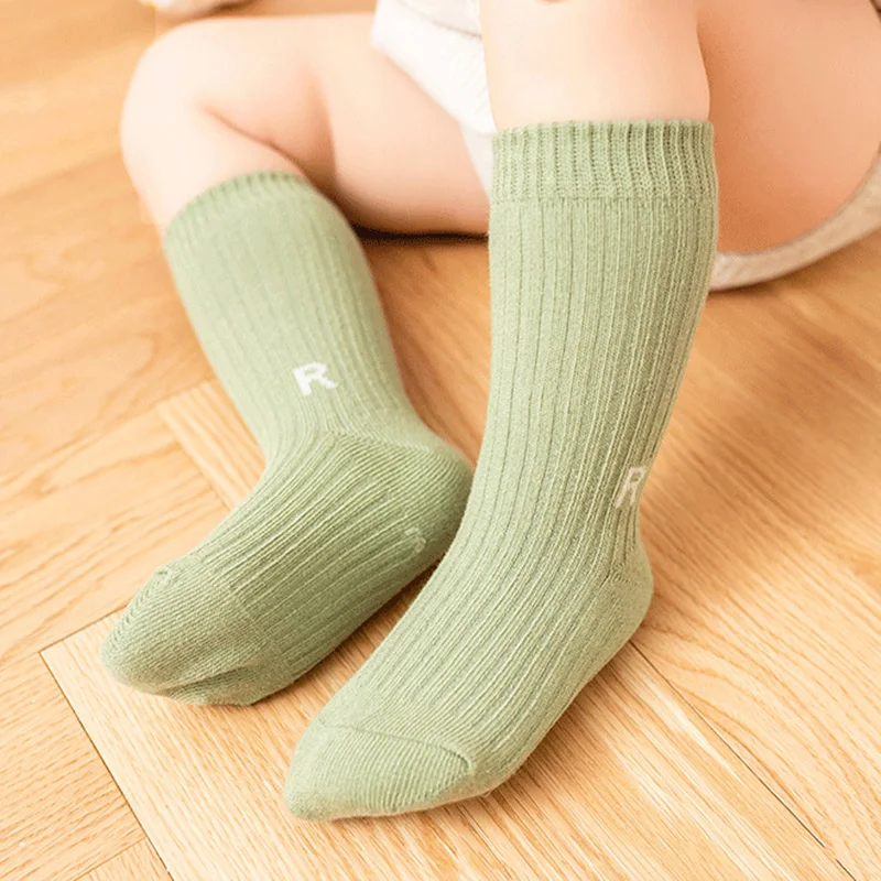 Baby Children Cute Sport Cotton Sock Korean Simplicity Solid Color Letter R Short Sock for Toddler Boys Girls Kids Stockings