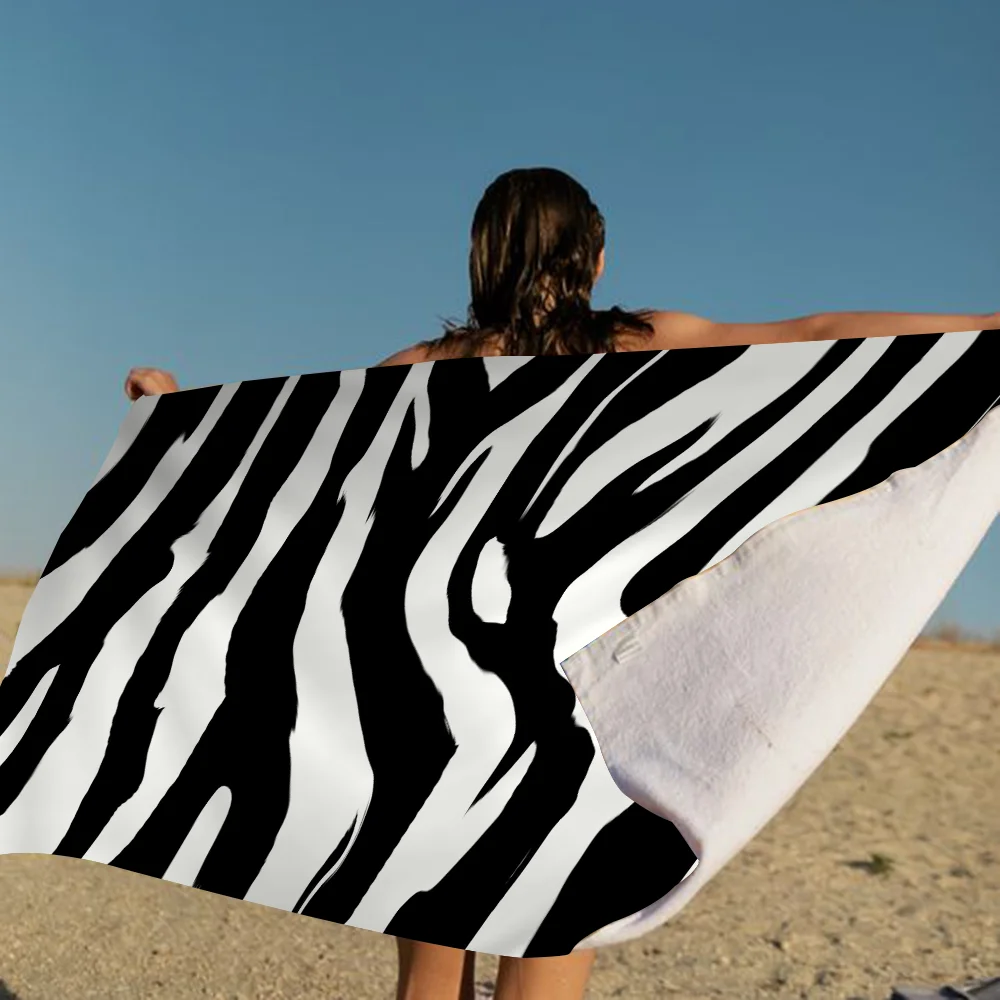 serviette de plage, serviette coton, motif zébré, séchage rapide, serviette sport,
