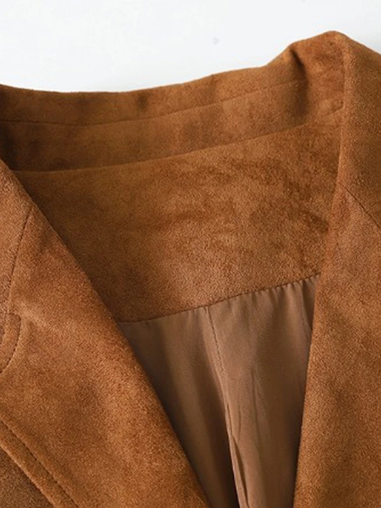 Casual Suede Long Sleeve Jackets Women Autumn Loose Brown Lapel Coat Top With Pockets Female Elegant Chic Street New in Outwear