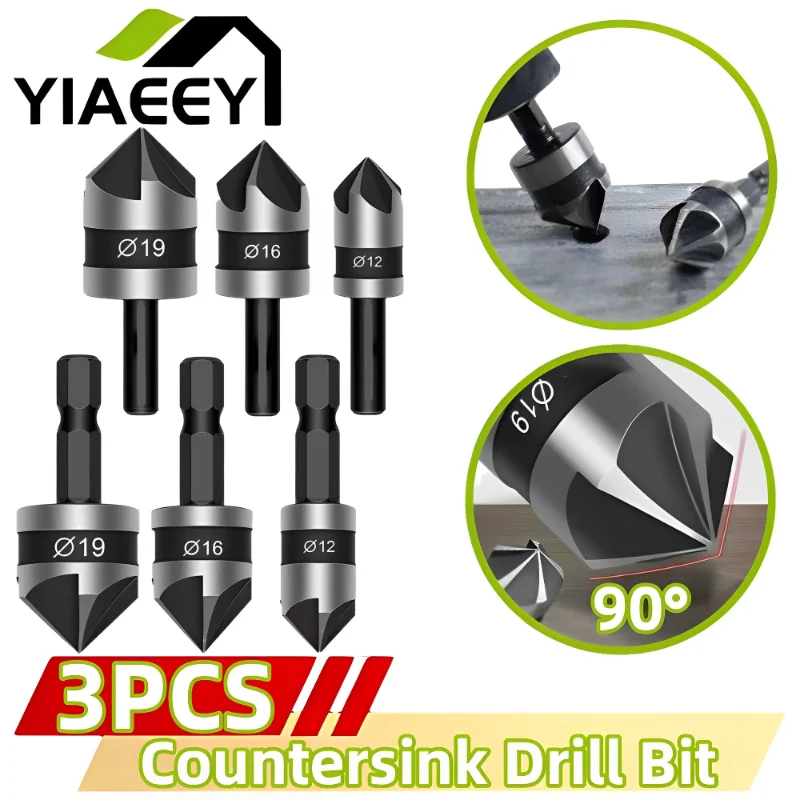 

Countersink Drill Bit 2/3Pcs Chamfer 90°Carbon Steel Drill Bit Set for Wood Metal Quick Change Drill Bit Tool Chamfer Drill Tool