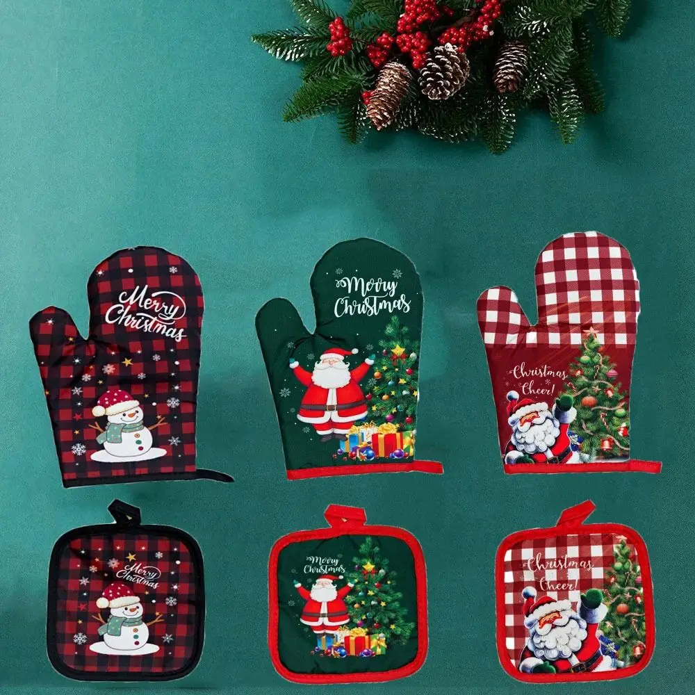 Insulation Christmas Microwave Glove Potholder Thickening Printing Insulation Pad Anti-Heat Christmas Oven Mitts 2Pc/Set silicone oven mitts kitchen gloves silicone oven gloves cotton pot holders
