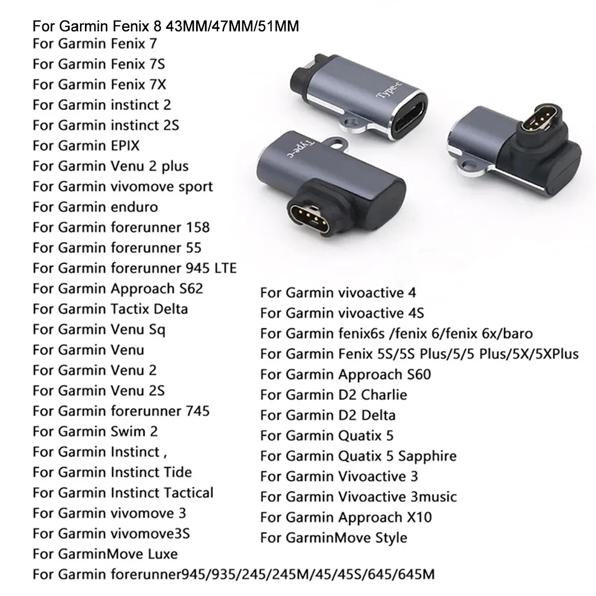 Watch Charger Charging Adapter For Garmin Fenix 8 7 7X 6 6S 5 5X Venu 2S Vivoactive 3 4 Type C/Micro USB iOS Marq