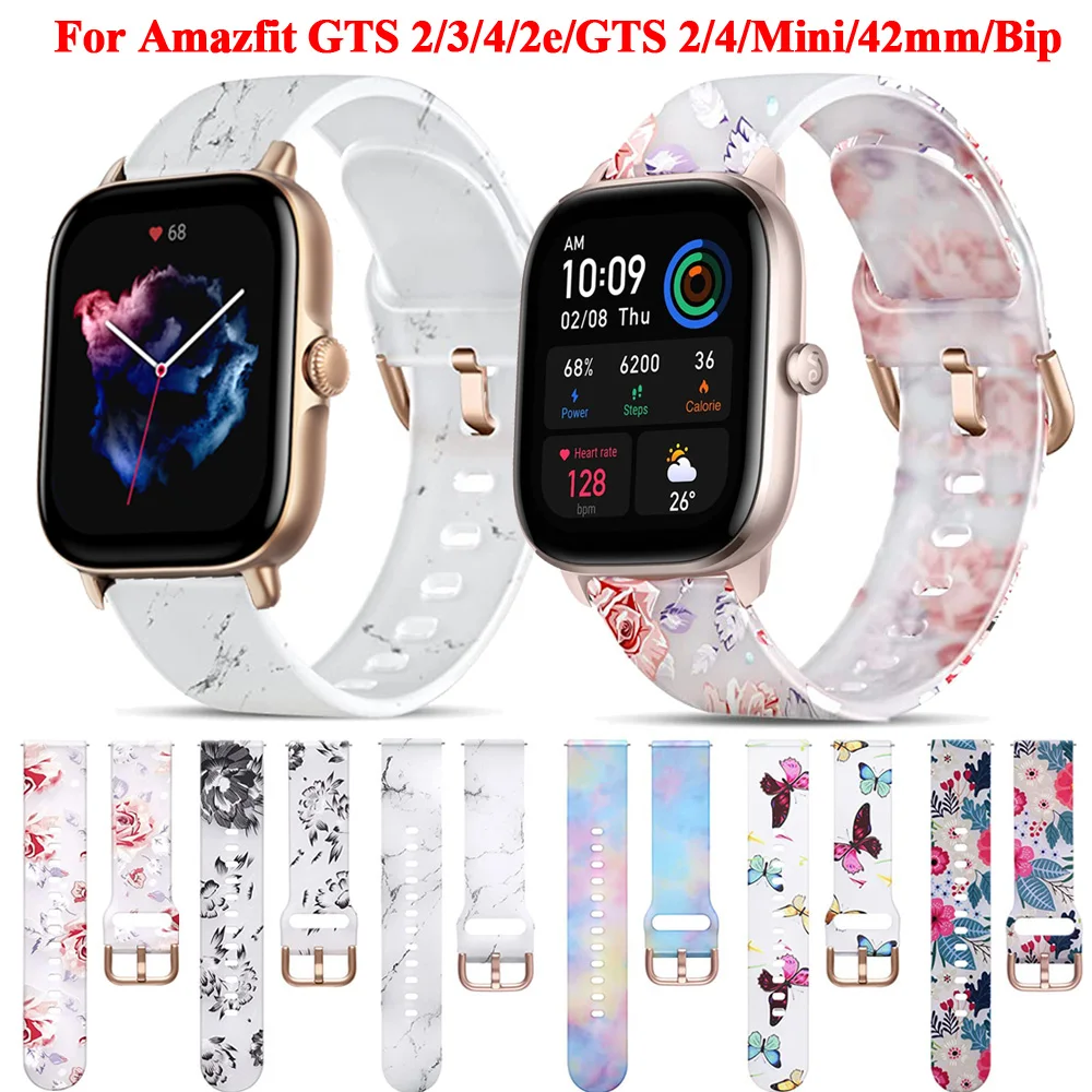 

20mm Silicone Watch band Strap For Huami Amazfit GTS 4 Mini/2/2e/3/4/GTS2 Mini/GTR 42mm/GTS4 Printed Bracelet Amazfit Bip 3 Pro