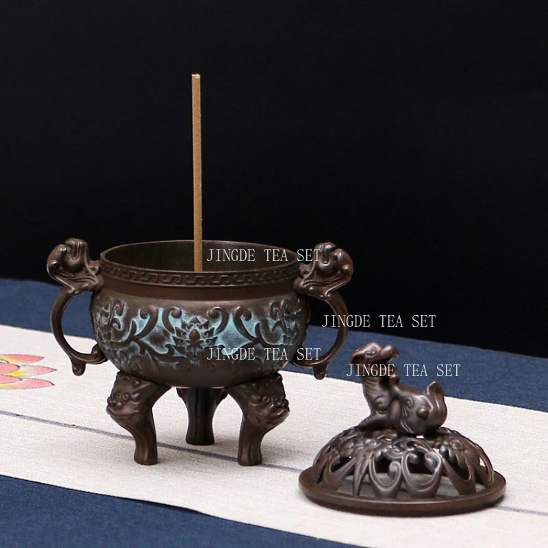 Antique Alloy Incense Burner Chinese Home Decorative Animal Foot Plate Incense Burner Tea Ceremony Ornaments