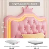 Twin Upholstered LED Bed Frame with Storage Drawer, Leather Princess Platform Bed 6