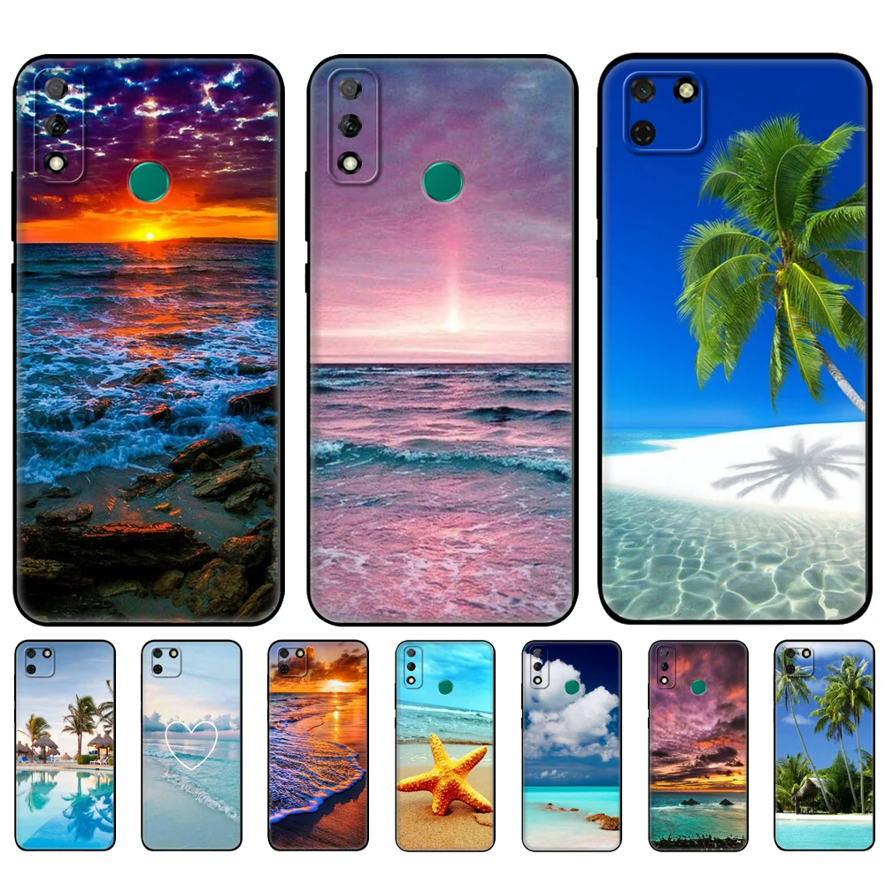 Custodia In Tpu Nero Per Huawei Y9S Y6S Y8S Y5P Y7P Y8P Custodia Per Huawei Y5 Lite Prime 2018 Y6 2019 Cover Clear Sea Sky Sandy Beach