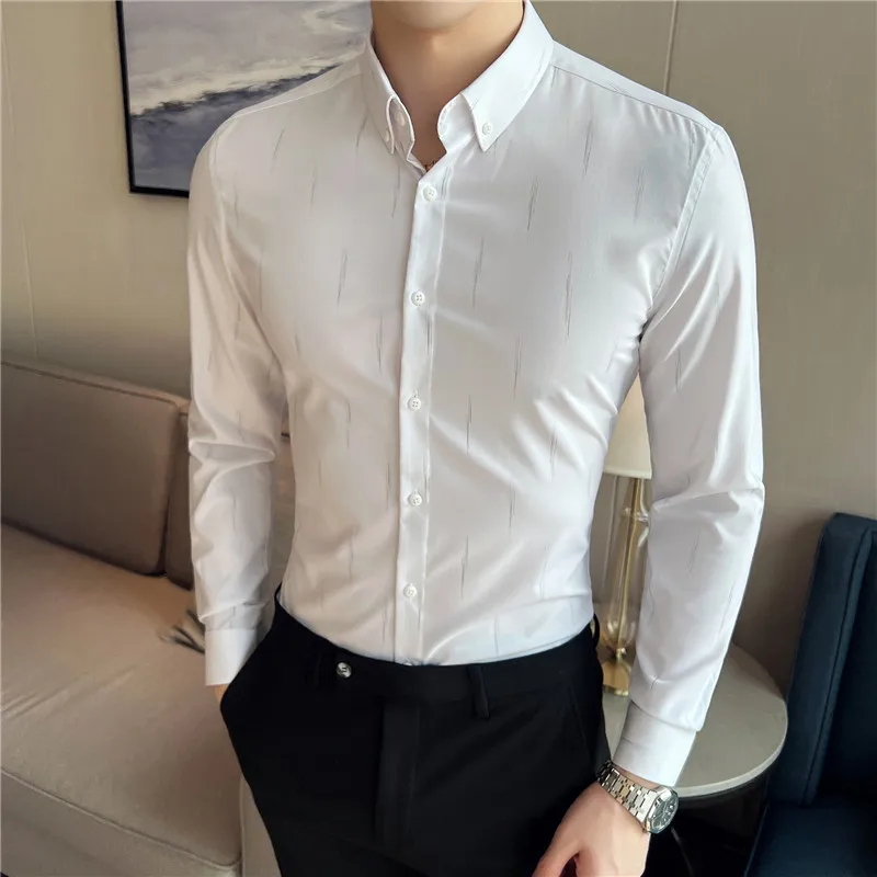 

New 2022 Brand Fashions Slim Fit Business Long Sleeve Spring Autumn Men Shirt Streetwear Clothes Shirts High Quality Chic W134