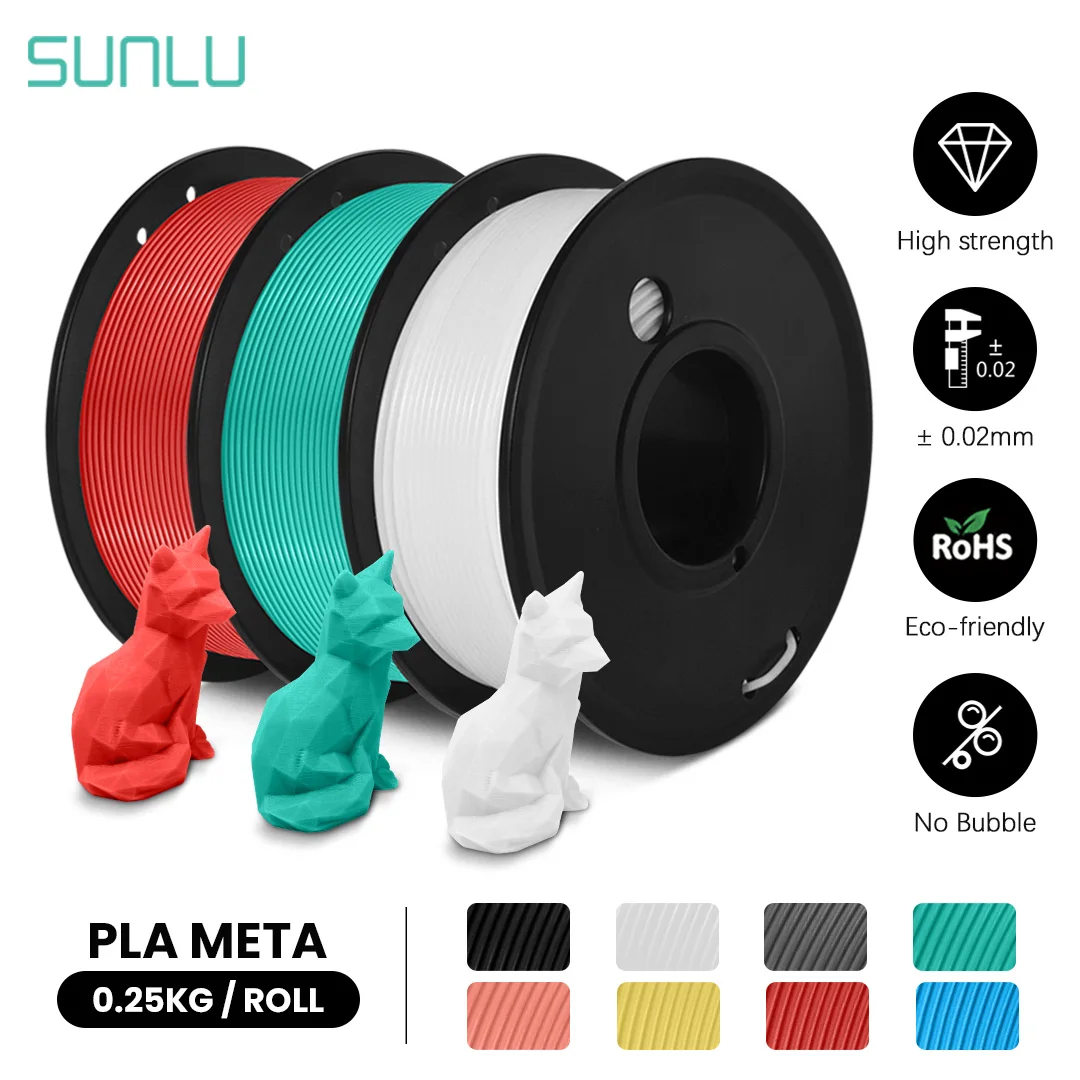 SUNLU PLA Meta Filament 3 Rolls 3D Printer Filament 1.75mm 0.25KG/ roll With Spool For 3D Pen Refill 8 Colors Free Fast Shipping sunlu new pla meta filament 3d printer filament 1 75mm 1kg with spool for 3d printing pen refill 8 colors free fast shipping