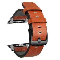 Premium Leather Strap for Smartwatch - High-Quality Design (Black Orange)
