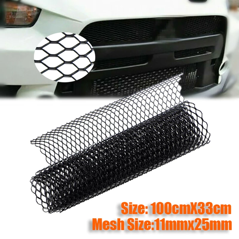 Rejilla De Parachoques De Aleación De Aluminio, Malla Recortable Para Protección Y Estilo Del Coche (aprox. 100x33 Cm, Color Negro)
