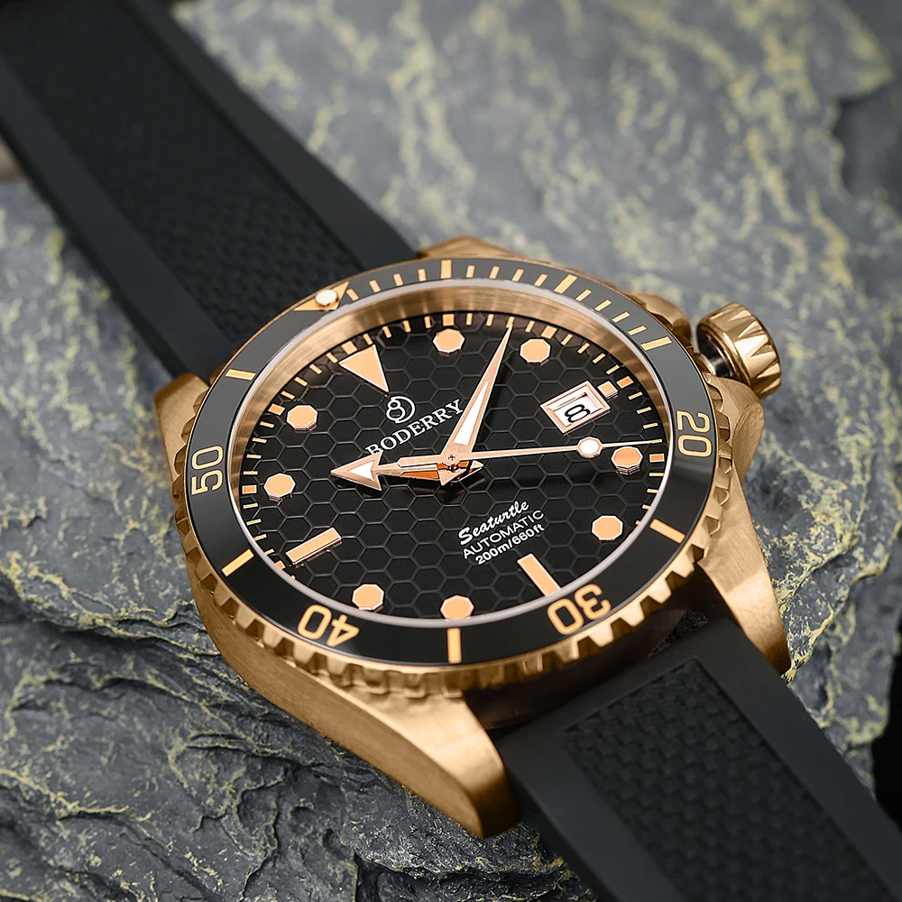 Boderry Orologio in bronzo Seaturtle Tanium Diver Orologio da polso di lusso Orologio da polso meccanico automatico Sport 200M Impermeabile luminoso  1511