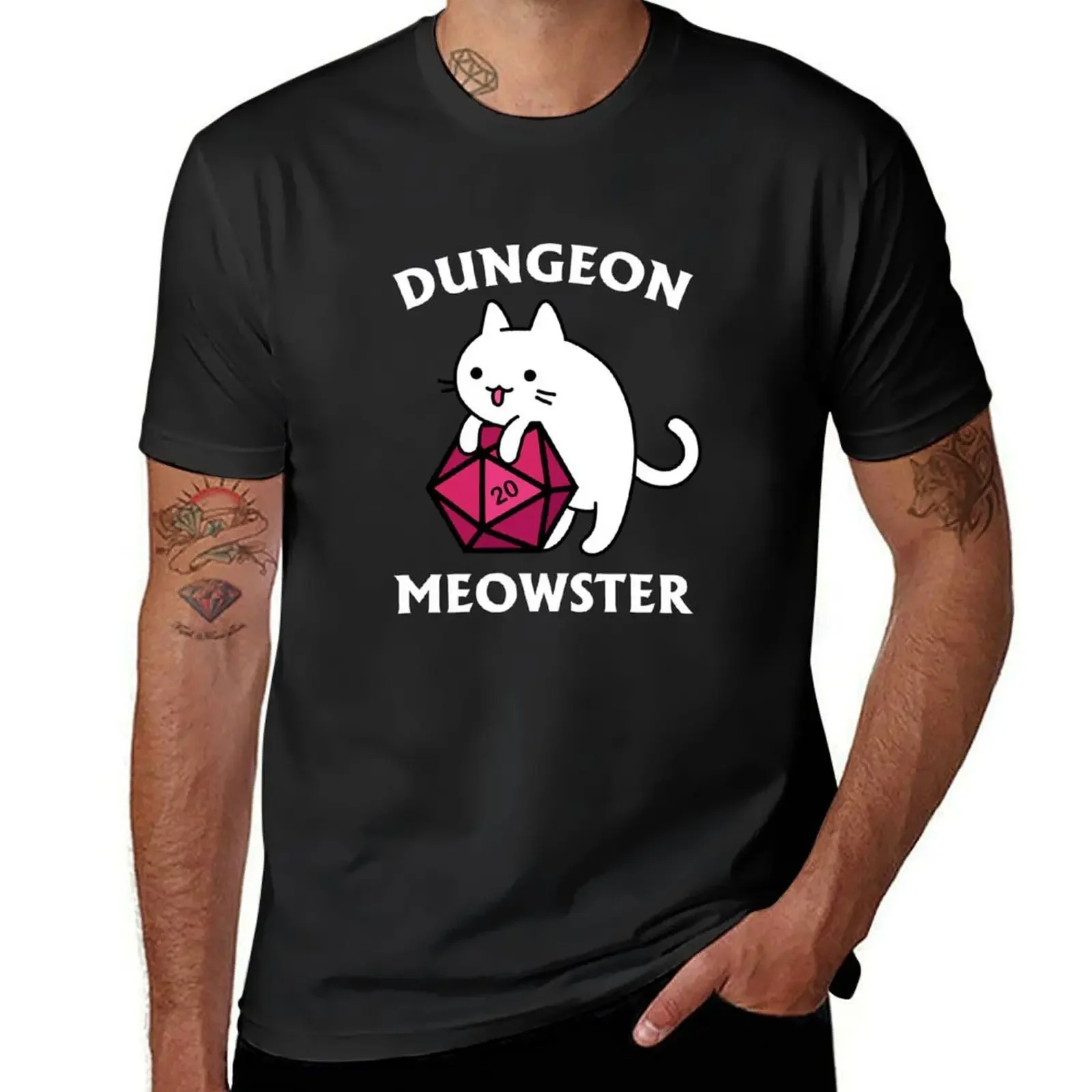 Мужские футболки с рисунком подземелья Meowster - DnD Dungeon Master Cat с D20 футболкой на заказ Новое издание мужские футболки с рисунком