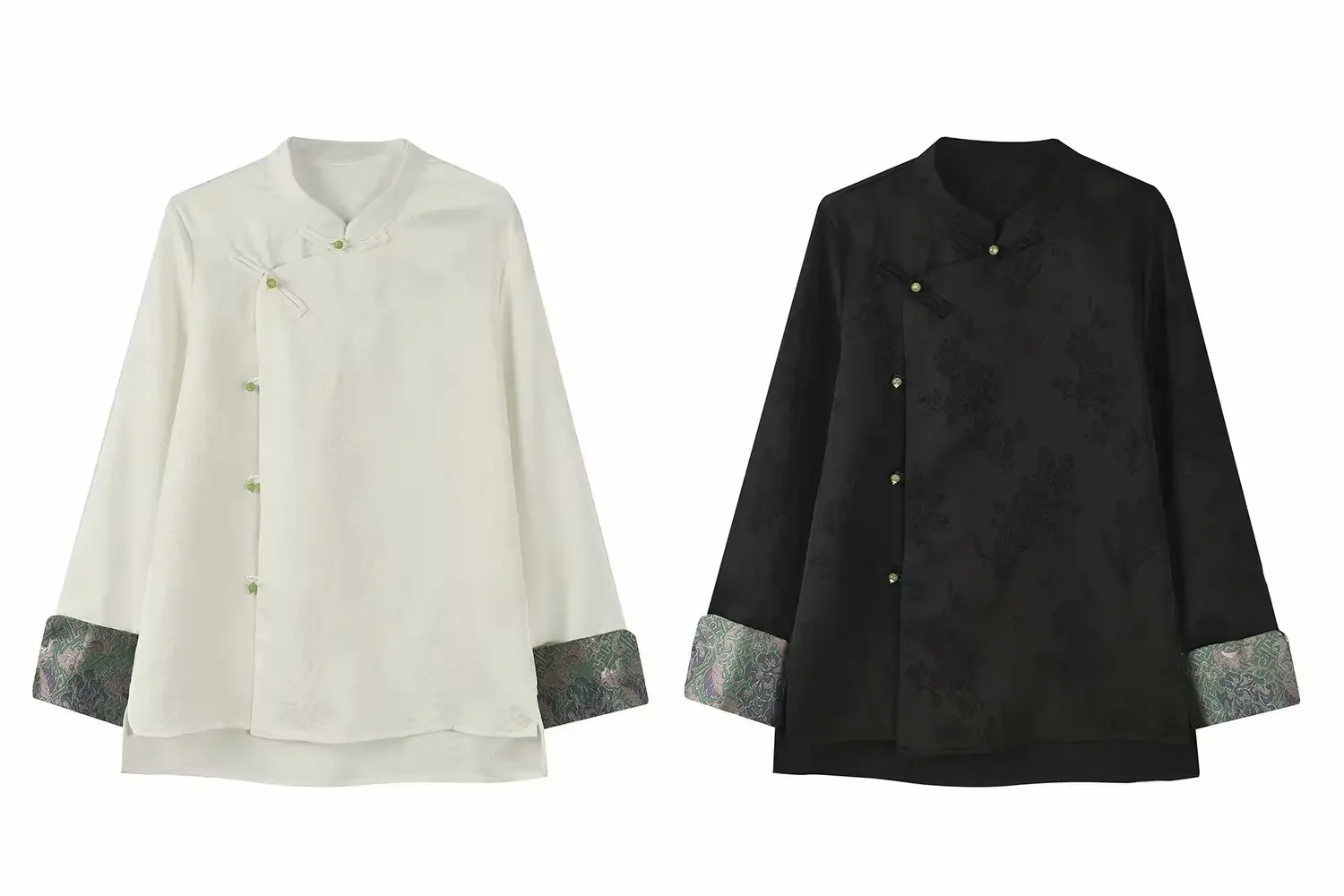 

Women's New Fashion Spliced Cufflink Decoration Loose Jacquard Women's Shirt Retro Long sleeved Button up Women's Shirt Chic Top