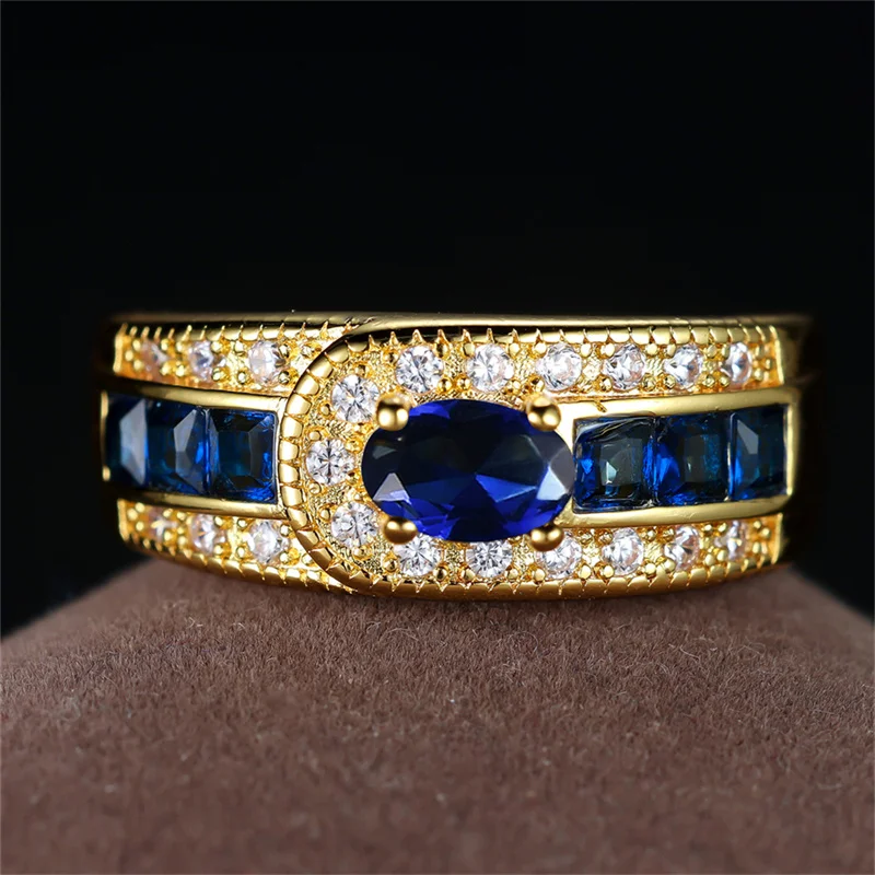 Green Zircon Engagement Ring Blue Purple Crystal Oval Stone Rings For Women Men Vintage Gold Color Wedding Bands Fashion Jewelry