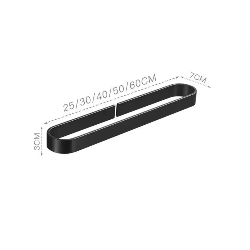 free Nail Solid Aluminum Black Towel Bar Single Black Matte Rack 30/40/50/60 Bathroom Towel Holder cm