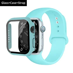 Premium Silicone iWatch Band with Protective Glass Case & Strap - Compatible with Multiple Sizes for 40mm series 654 se (26 Emerald Green)