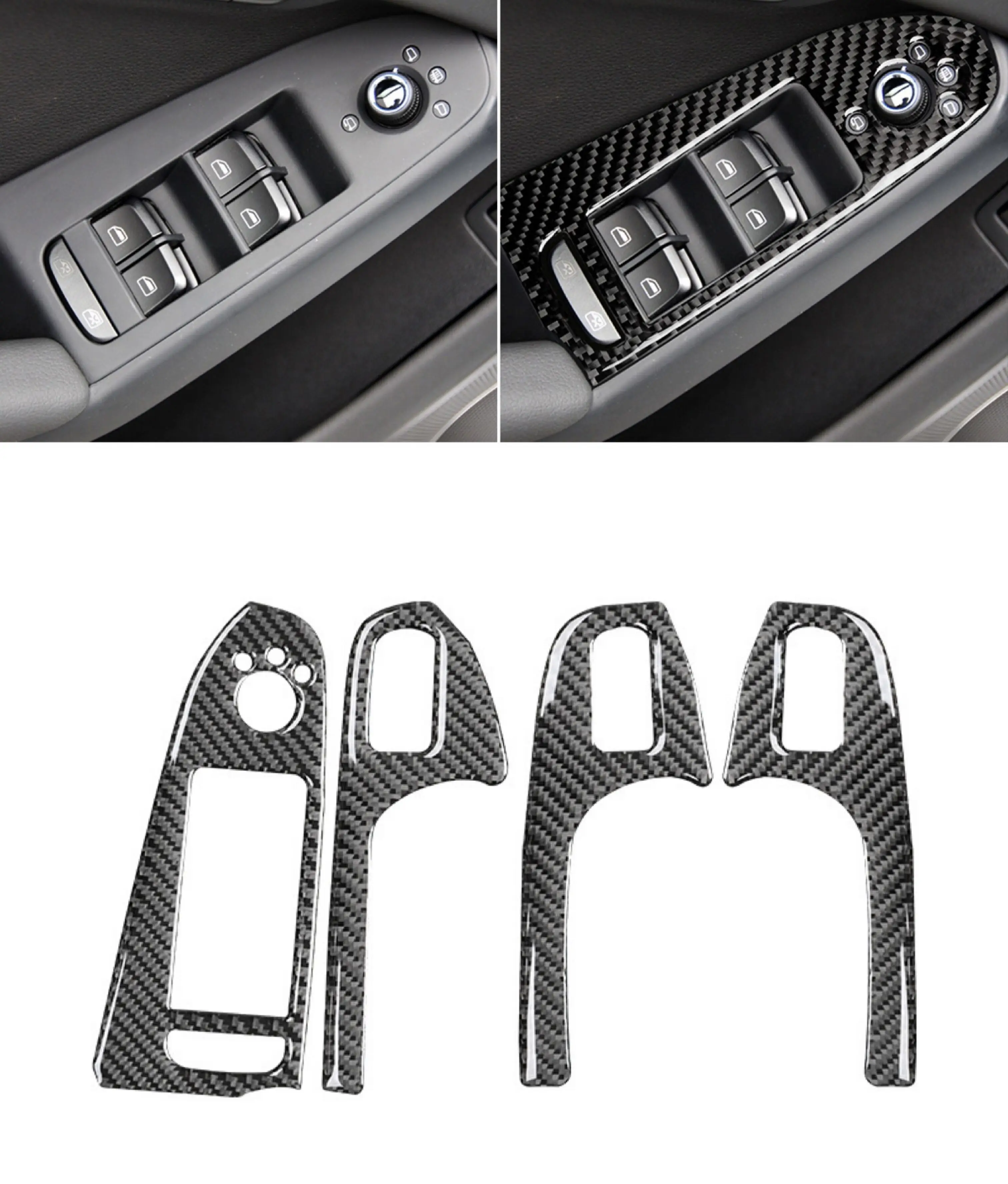 For Audi A4 B8 A5 Q5  Door Window Lift Panel Button Frame Trim Sticker Carbon Fiber 2008 2009 2010 2011 2012 2013 2014 2015 2016