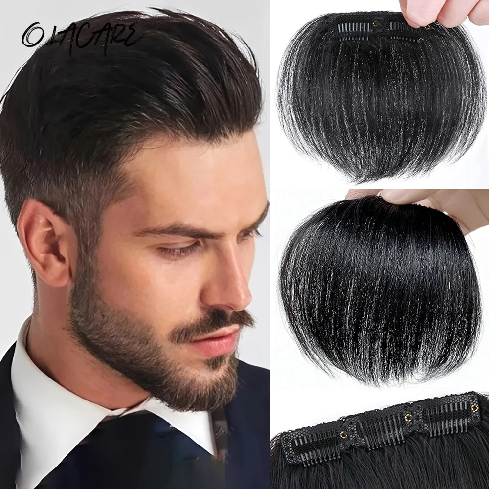 Human Hair Bangs for Men Clip in Real Hair Fringe Extension