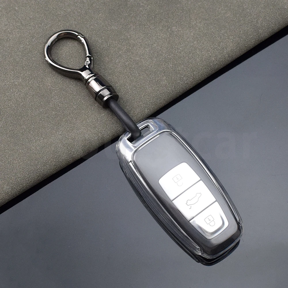ontto Custodia per chiave auto, adatta per Audi A3 40 TFSI A4 B9 A6 A7 4K A8 E-tron Q5 Q8 C8 D5 SQ8 RS3 2019-2023 Custodia per chiave in metallo con telecomando