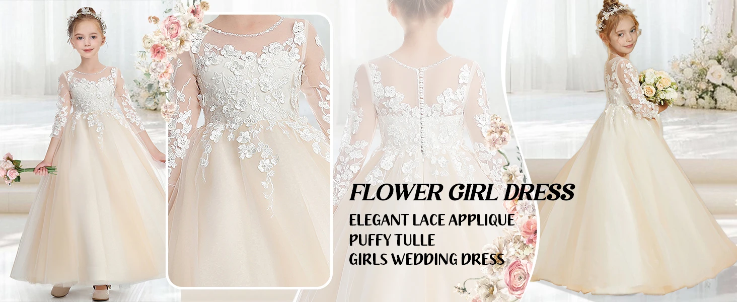 bauschige Tüll-Blumenmädchenkleider für die Hochzeit weißes Erstkommunionkleid weißes Mädchenhochzeitskleid