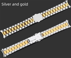 Elegant Silver & Gold Two - Tone Curved End Stainless Steel Watchband with Solid Links - 22mm (Silver and gold)
