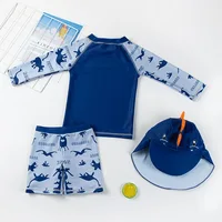 Children's Long Sleeves Split Bathing Suit Korean Version Boys Sunglasses Dinosaurs Pattern Beach Swimsuit Three-piece Set 2
