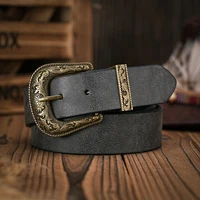 Hommes - Femmes - Western Denim - cuir pu - Ceinture - Jeans vintage avec ceinture à boucle sculptée florale 3