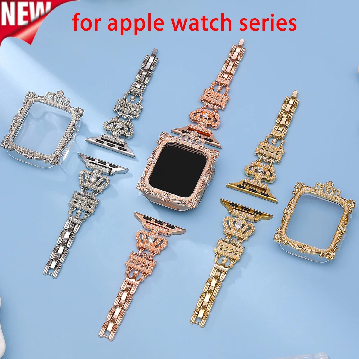Elegant Diamond-Embellished Metal Watch Strap with Fun Case Design