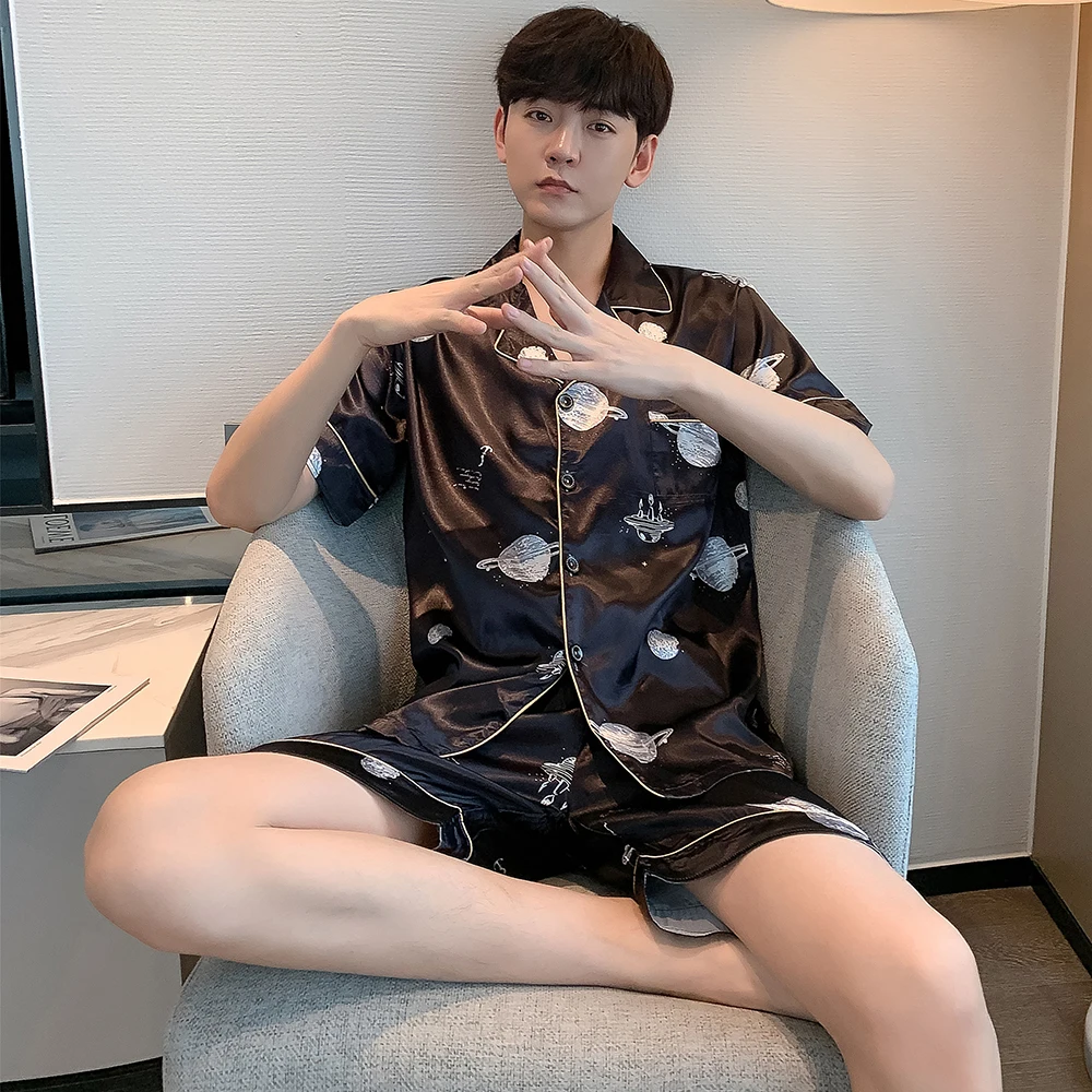 M-5XL Men Summer Pajama for Man Large Size Silk Mens Pajamas