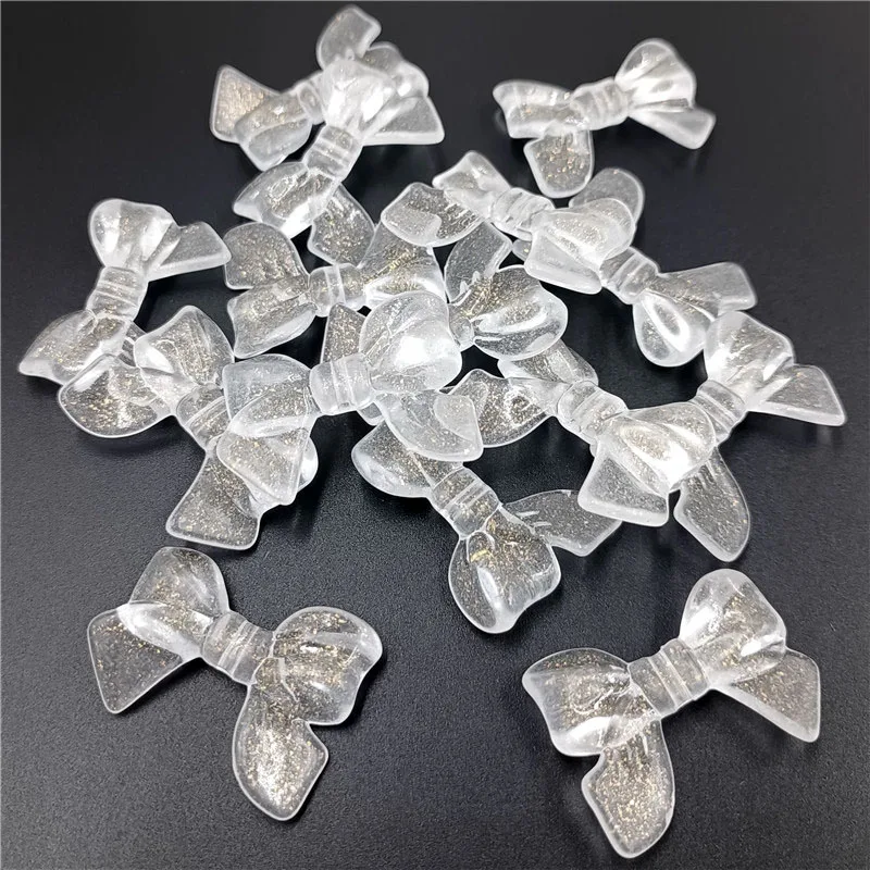 10pcs 33mm * 24mm 아크릴 나이트 글로우 스파클링 파우더 보우 비즈 전화 체인 쥬얼리 액세서리 빛나는 Bowknot