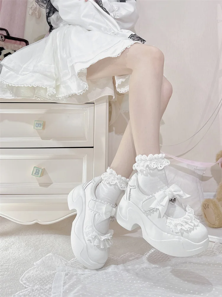 봄 Rilei Gururu 원래 달콤한 소녀 싱글 신발 얕은 입 봄/여름 로리타 소녀 레이스 보우 스포츠 신발