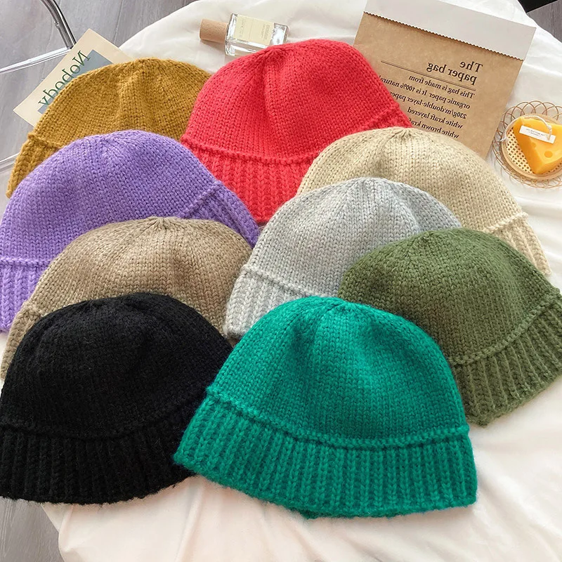 Wollen Gebreide Buket Muts Zachte Warme Visser Beanie Cap Slouchy Winter Gehaakte Gebreide Schedel Hoed Voor Vrouwen Herfst Wollen Hoed