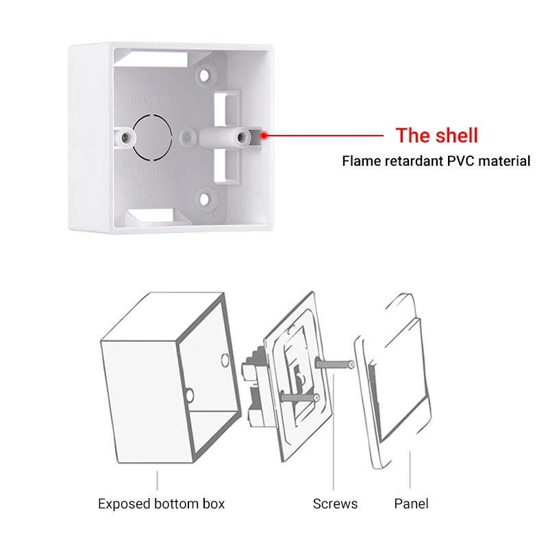 PSSRISE EU UK Standard 86/146Type Surface Mounting Box Wall Switch Socket Bottom Installation Box Back Junction 86*86mm switch box wall socket box electric distribution box