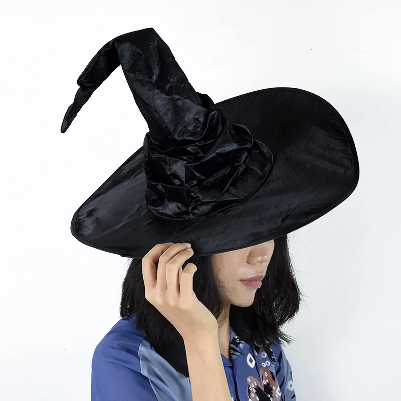 1Pc Vintage Halloween Frau Hexe Hut Schwarz Wizard Kappe für Party Coseplay Maskerade Hut Festival Requisiten Dekoration Zubehör – Detail 6