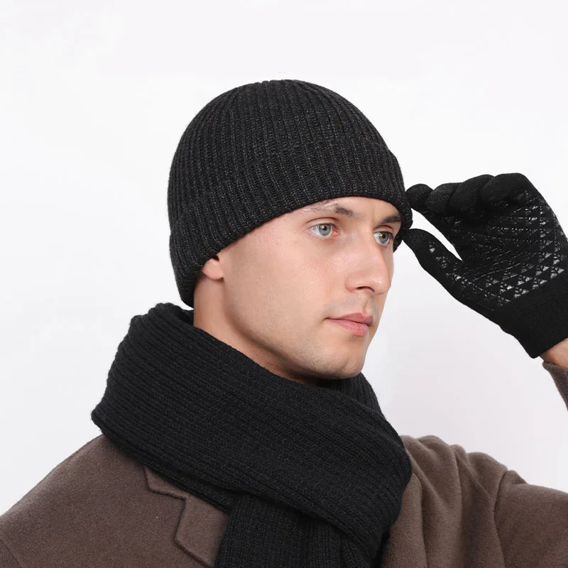 Beanie Hat Set Men's Big Head Circumference Cold Hat Winter Thickened Warm Knit