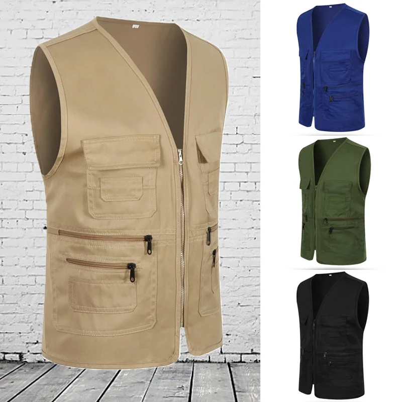 

Men Multi-Pocket Classic Waistcoat Casual Sleeveless Jacket Plus Size Slim Fit Outerwear Male Clothes Photographer Tactical Vest