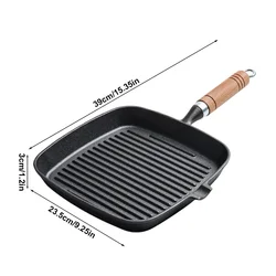 Premium Non - Stick Cast Iron Grill Pan with Wooden Handle and Drip Spout (24cm)