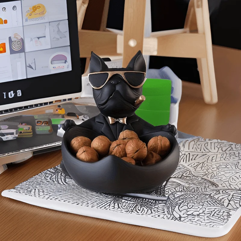 Entrance Key Tray French Bulldog Decorative Statue Desktop Decoration Suitable for Home New Year Gift Key Storage Box