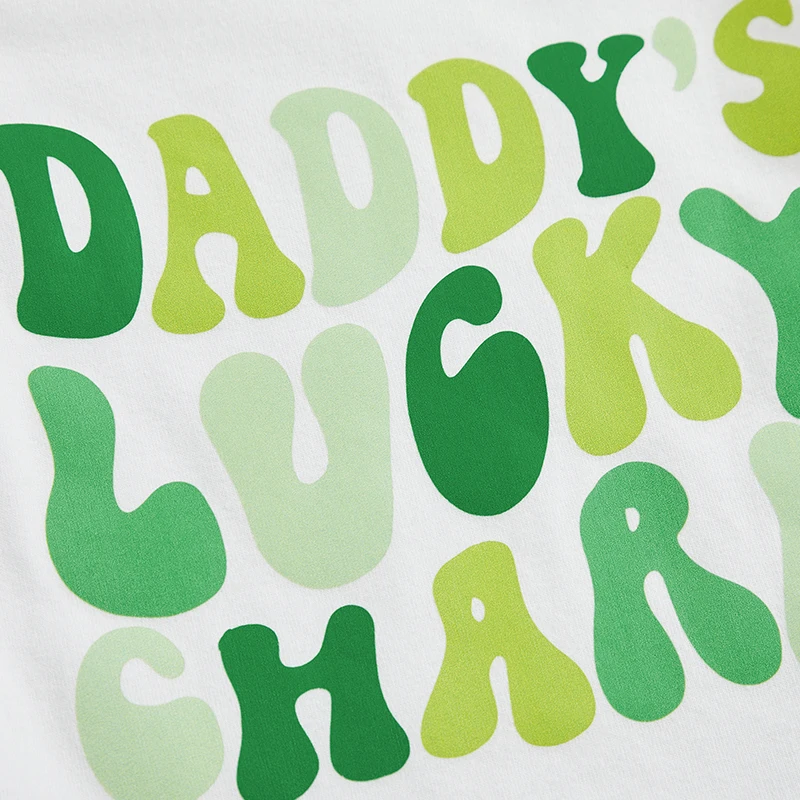 

Newborn Baby Girl St Patricks Day Outfit - Miss Lucky Charm Romper Bodysuit Green Bell Bottom Pants Set